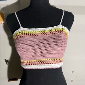 Pink and Yellow Crochet Women Top